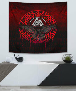 VikingStyle Tapestry Odin And Wolf Text Viking Homeset Tapestry for Wall Décor