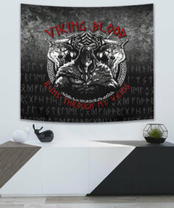 VikingStyle Tapestry Odin Geri And Freki Wolfs Viking Blood Runs Through My Veins Tapestry for Wall Décor