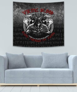VikingStyle Tapestry Odin Geri And Freki Wolfs Viking Blood Runs Through My Veins Tapestry for Wall Décor