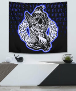VikingStyle Tapestry Odin Raven Viking Set Blue Tapestry for Wall Décor