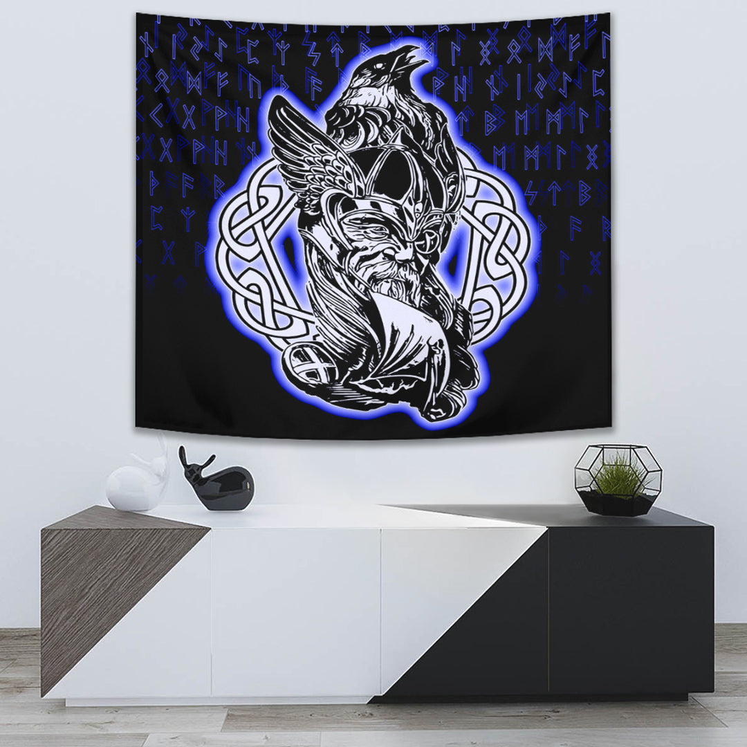 VikingStyle Tapestry Odin Raven Viking Set Blue Tapestry for Wall Décor