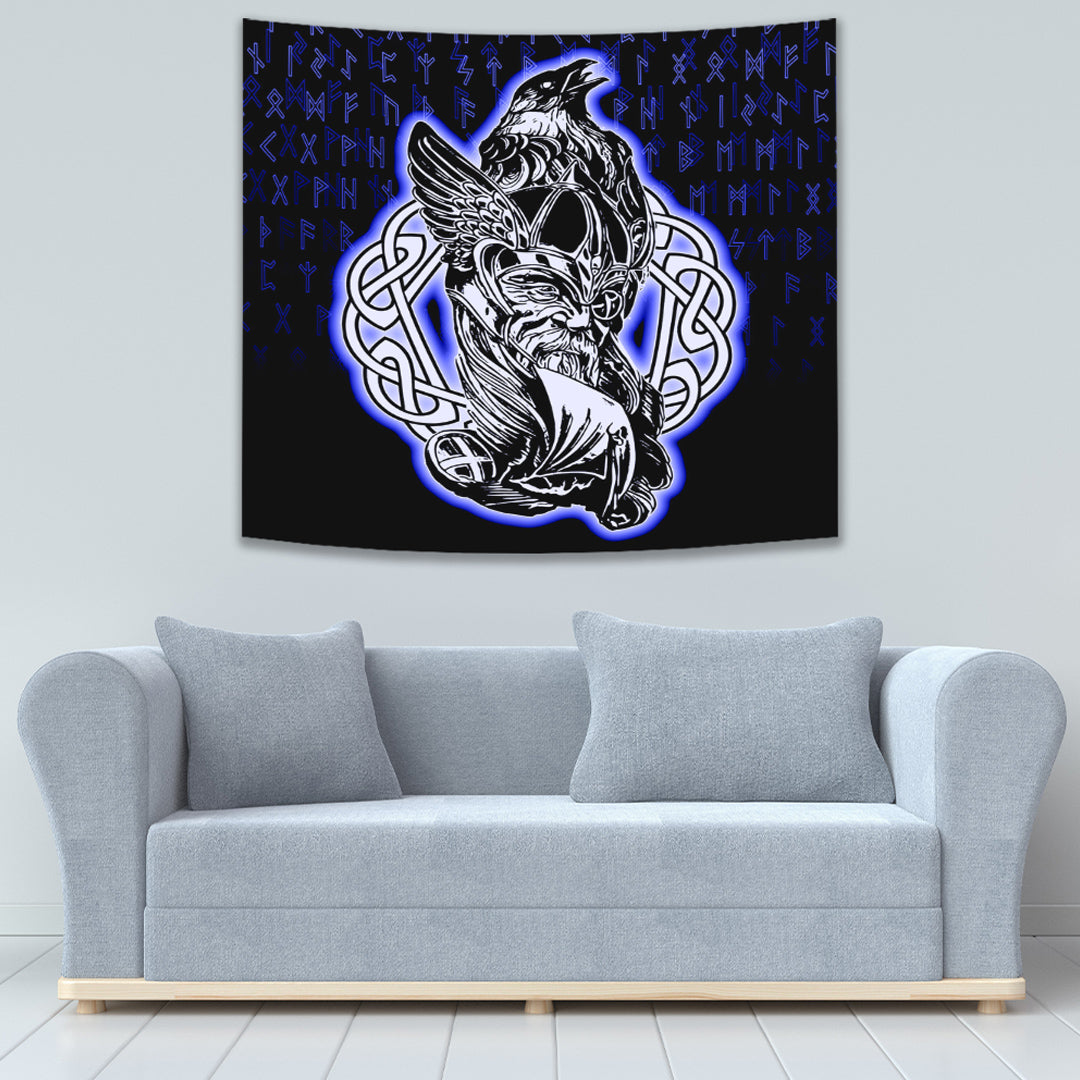 VikingStyle Tapestry Odin Raven Viking Set Blue Tapestry for Wall Décor
