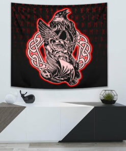 VikingStyle Tapestry Odin Raven Viking Set Red Tapestry for Wall Décor