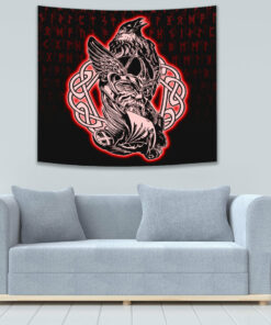 VikingStyle Tapestry Odin Raven Viking Set Red Tapestry for Wall Décor