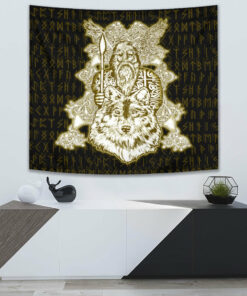 VikingStyle Tapestry Odin Wolf Viking Set Gold Tapestry for Wall Décor