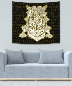 VikingStyle Tapestry Odin Wolf Viking Set Gold Tapestry for Wall Décor