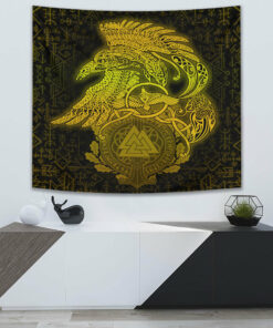 VikingStyle Tapestry Raven Celtic Special Yellow Viking Homeset Tapestry for Wall Décor