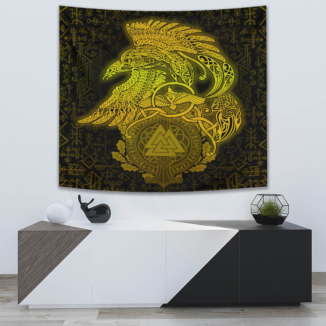 VikingStyle Tapestry Raven Celtic Special Yellow Viking Homeset Tapestry for Wall Décor