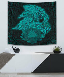 VikingStyle Tapestry Raven Celtic Turquoise Viking Homeset Tapestry for Wall Décor