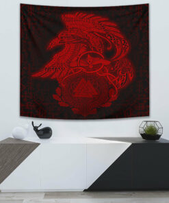 VikingStyle Tapestry Raven Celtic Viking Red Homeset Tapestry for Wall Décor