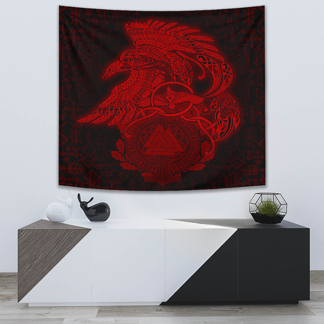 VikingStyle Tapestry Raven Celtic Viking Red Homeset Tapestry for Wall Décor