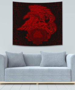 VikingStyle Tapestry Raven Celtic Viking Red Homeset Tapestry for Wall Décor