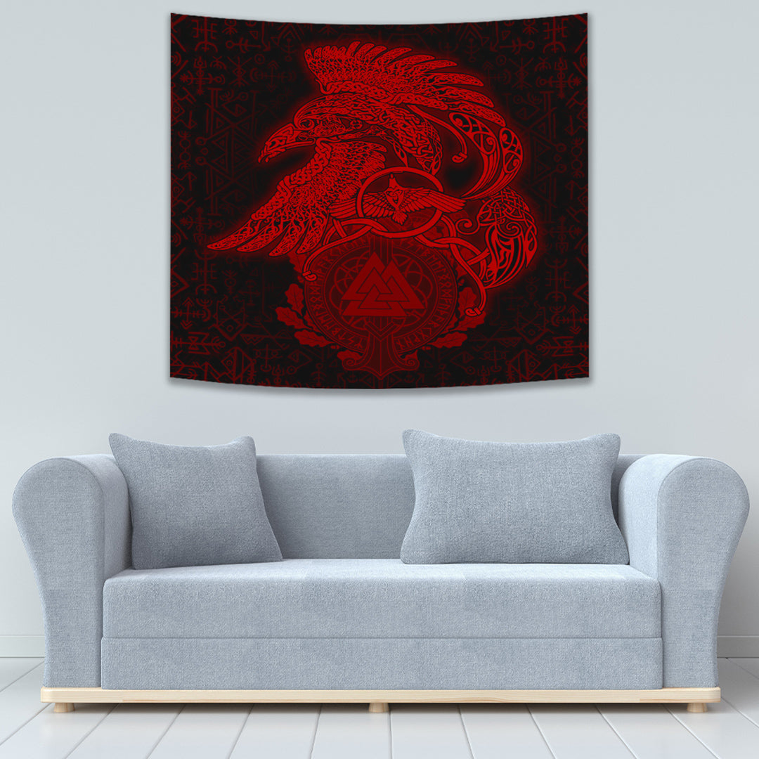 VikingStyle Tapestry Raven Celtic Viking Red Homeset Tapestry for Wall Décor