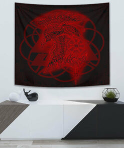 VikingStyle Tapestry Raven Valknut Red Viking Homeset Tapestry for Wall Décor