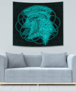 VikingStyle Tapestry Raven Valknut Turquoise Viking Homeset Tapestry for Wall Décor
