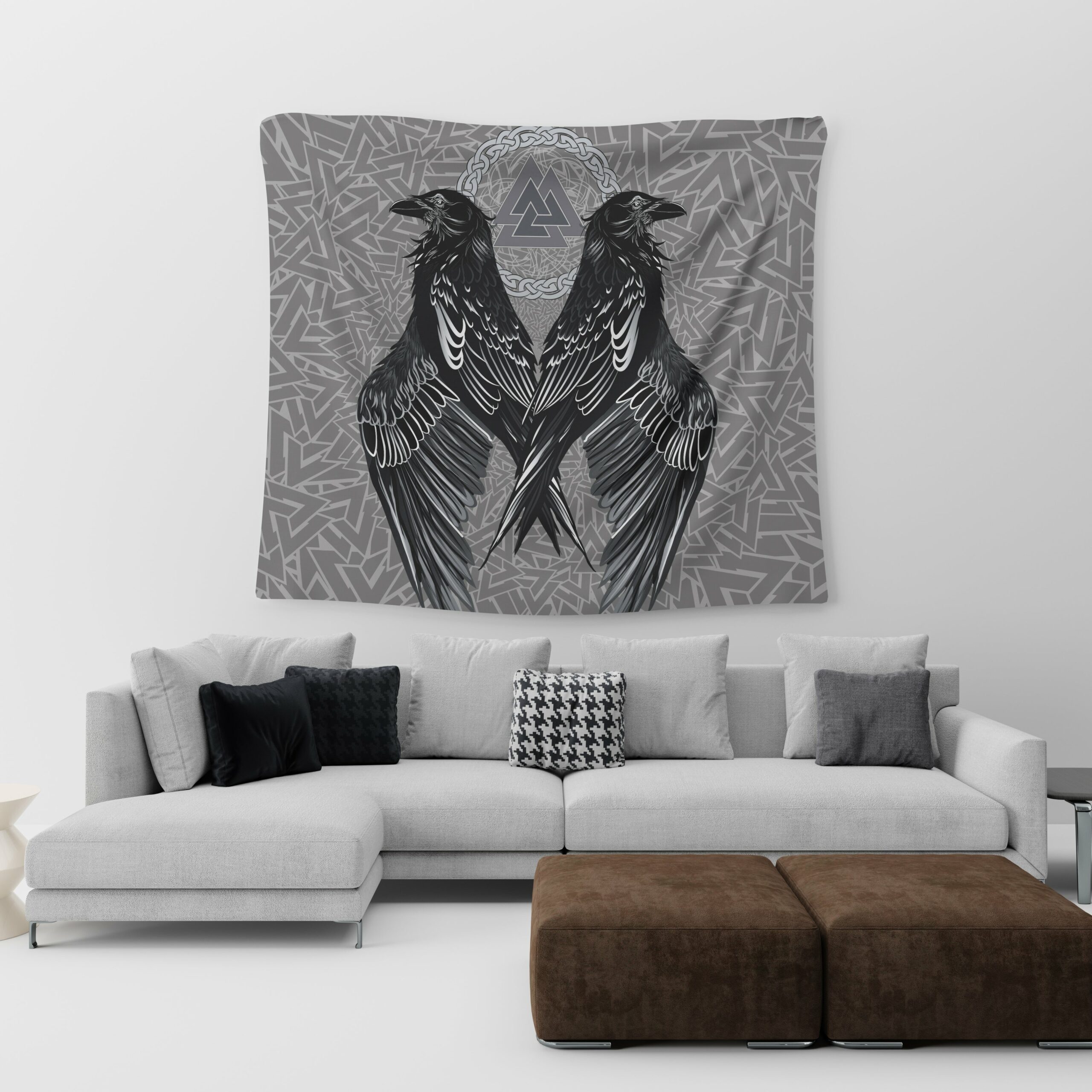 VikingStyle Tapestry Raven Valknut for Wall Décor