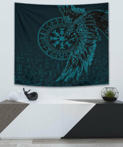 VikingStyle Tapestry Raven and Helm of Awe Cyan Tapestry for Wall Décor