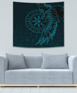 VikingStyle Tapestry Raven and Helm of Awe Cyan Tapestry for Wall Décor
