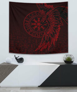 VikingStyle Tapestry Raven and Helm of Awe Red Tapestry for Wall Décor