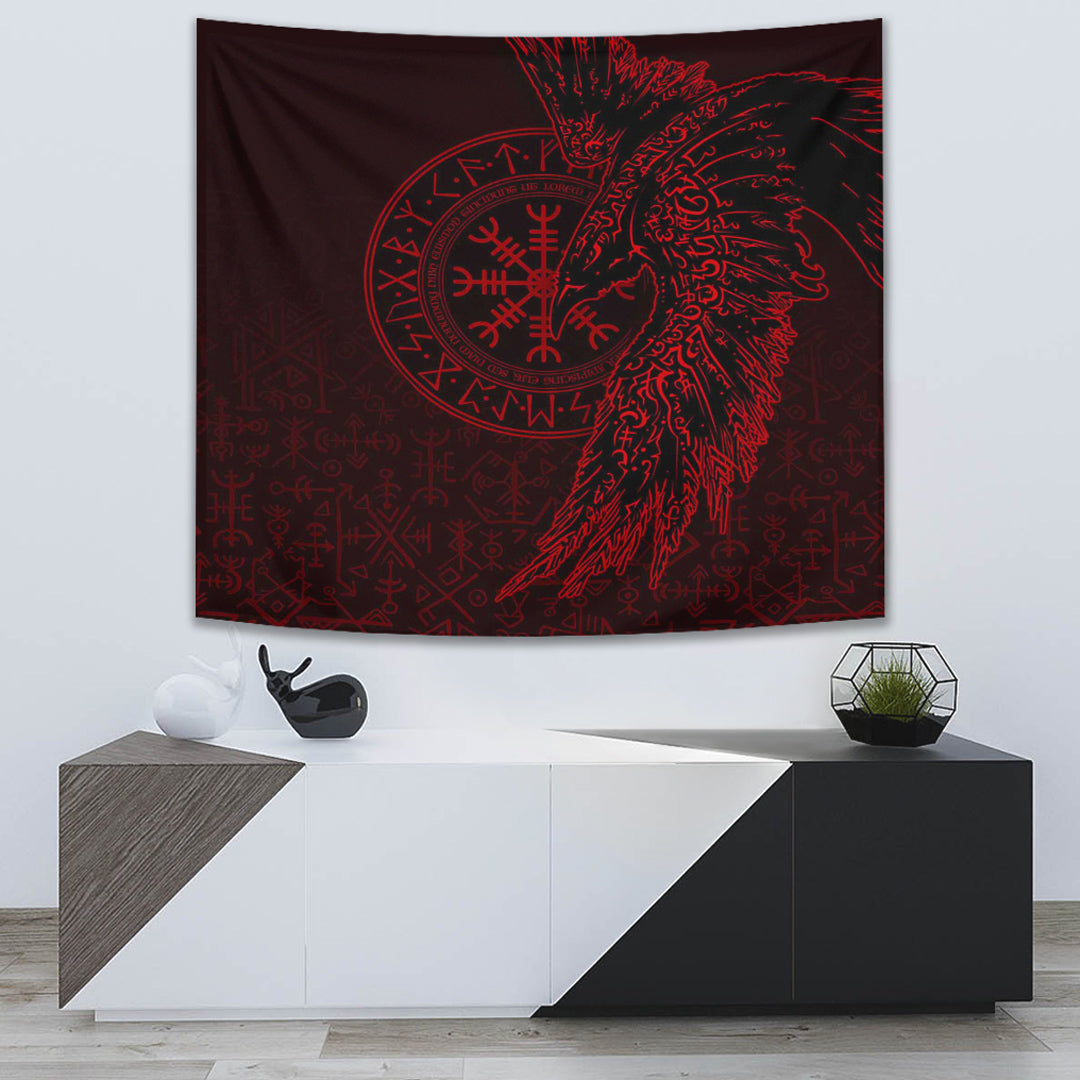 VikingStyle Tapestry Raven and Helm of Awe Red Tapestry for Wall Décor