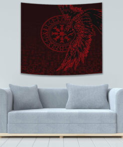 VikingStyle Tapestry Raven and Helm of Awe Red Tapestry for Wall Décor