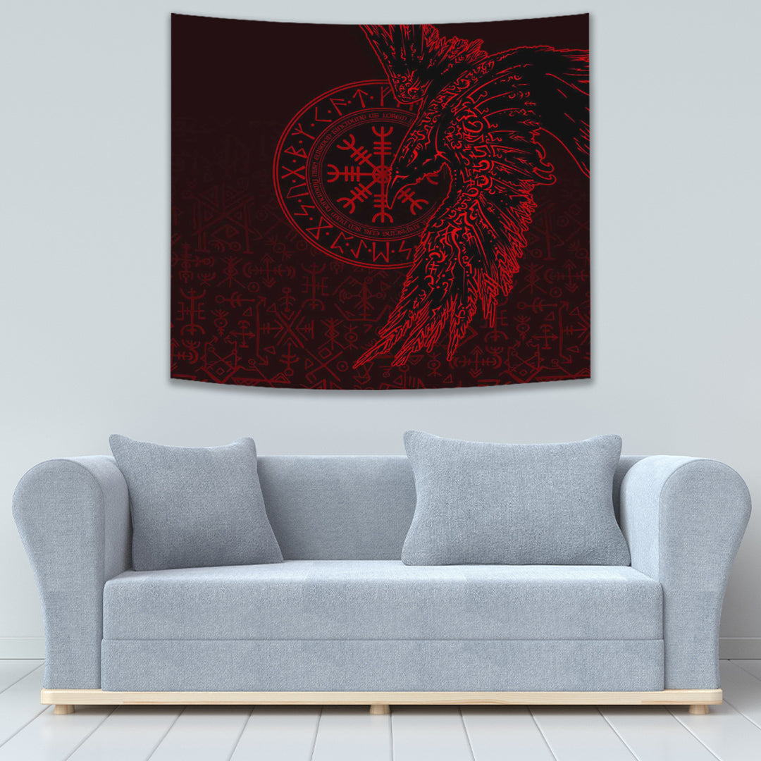 VikingStyle Tapestry Raven and Helm of Awe Red Tapestry for Wall Décor