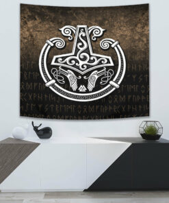 VikingStyle Tapestry Thors Hammer Mjolnir Viking Torc Norse Pagan Tapestry for Wall Décor