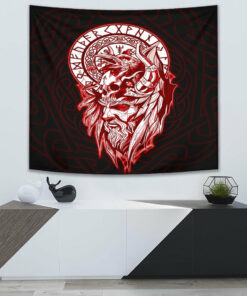 VikingStyle Tapestry Viking Odin Set Red Tapestry for Wall Décor