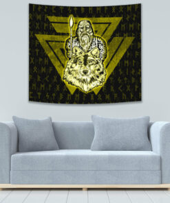 VikingStyle Tapestry Viking Odin Wolf Gold Tapestry for Wall Décor