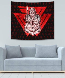 VikingStyle Tapestry Viking Odin Wolf Red Tapestry for Wall Décor