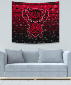 VikingStyle Tapestry Viking Reindeer Vegvisir Red Tapestry for Wall Décor