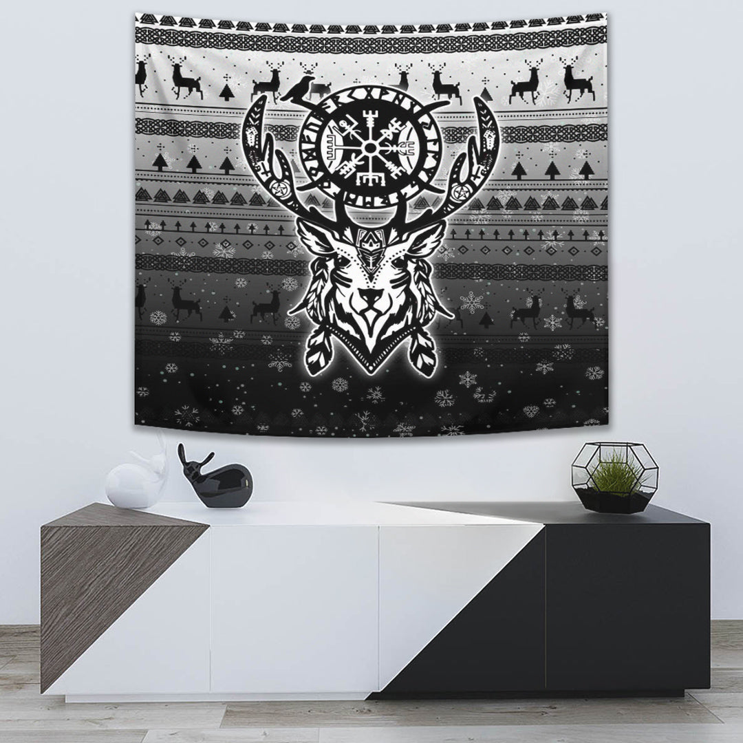 VikingStyle Tapestry Viking Reindeer Vegvisir Tapestry for Wall Décor