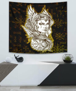 VikingStyle Tapestry Viking Valkyrie Gold Tapestry for Wall Décor