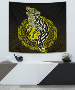 VikingStyle Tapestry Wolf Viking Gold Tapestry for Wall Décor