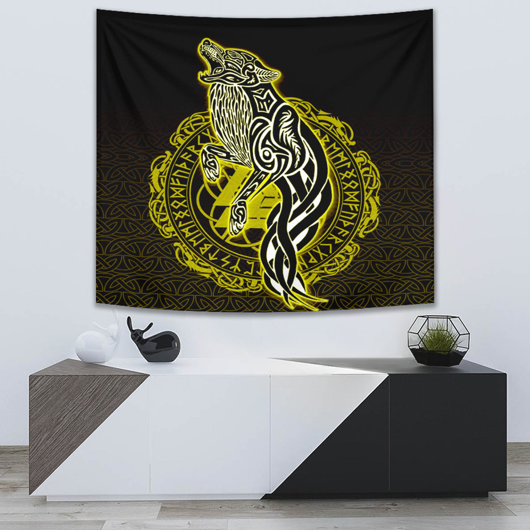 VikingStyle Tapestry Wolf Viking Gold Tapestry for Wall Décor