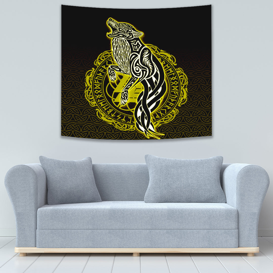 VikingStyle Tapestry Wolf Viking Gold Tapestry for Wall Décor