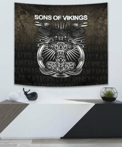 Vikings Ravens Mjolnir Tapestry for Wall Décor