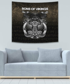 Vikings Ravens Mjolnir Tapestry for Wall Décor