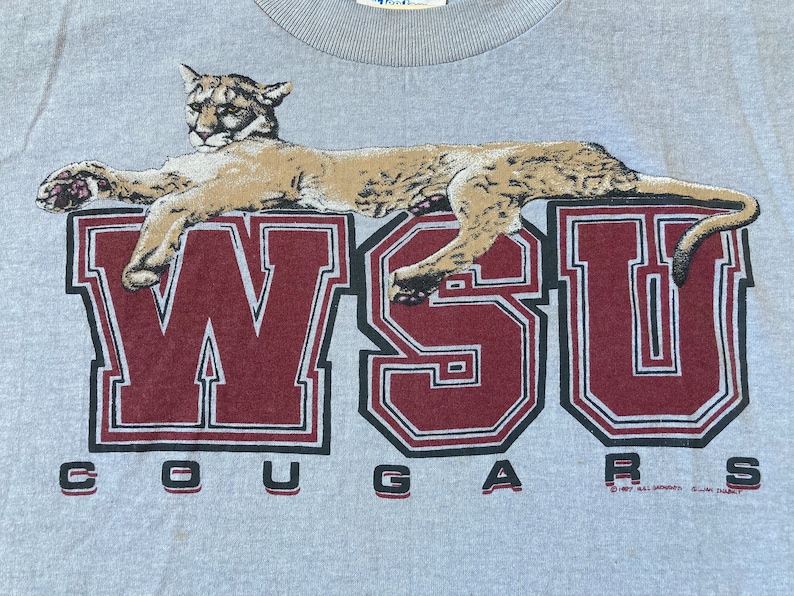 Vintage 1987 NCAA Washington State University Cougars Graphic Screen Print T-Shirt
