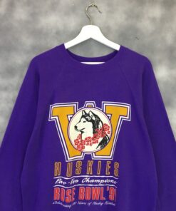 Vintage 1991 Washington Huskies Sweatshirt NCAA University of Washington Jumper Pullover Sweater Rose Bowl’91