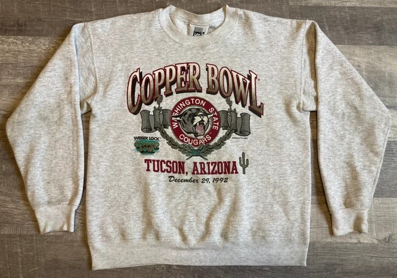 Vintage 1992 NCAA University Of Washington Cougars Copper Bowl Screen Print Crewneck Sweatshirt, Vintage 90s Shirt