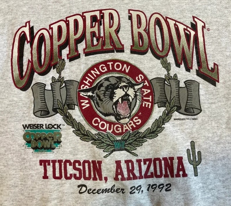 Vintage 1992 NCAA University Of Washington Cougars Copper Bowl Screen Print Crewneck Sweatshirt, Vintage 90s Shirt