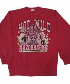 Vintage 90s Hog Wild Arkansas Sweatshirt Hog Wild Red Jumper Crewneck Pullover Razorbacks Sweaters, Hoodie, Shirt Full Size