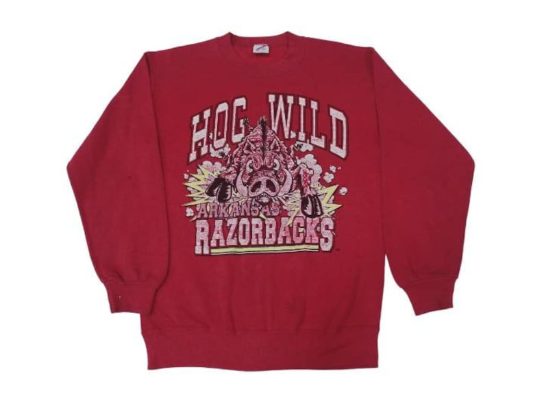 Vintage 90s Hog Wild Arkansas Sweatshirt Hog Wild Red Jumper Crewneck Pullover Razorbacks Sweaters, Hoodie, Shirt Full Size