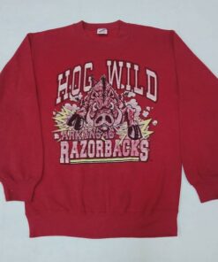 Vintage 90s Hog Wild Arkansas Sweatshirt Hog Wild Red Jumper Crewneck Pullover Razorbacks Sweaters, Hoodie, Shirt Full Size