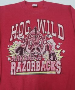 Vintage 90s Hog Wild Arkansas Sweatshirt Hog Wild Red Jumper Crewneck Pullover Razorbacks Sweaters, Hoodie, Shirt Full Size