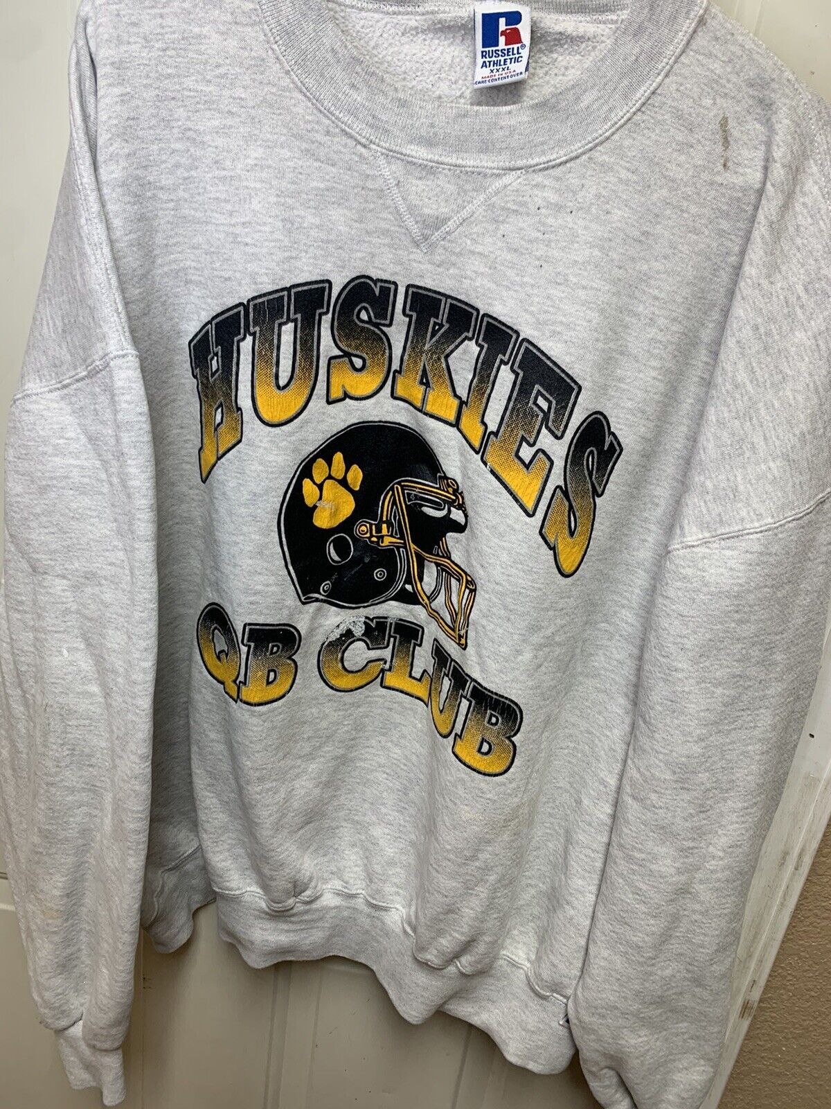 Vintage 90s Russell Athletic Sweatshirt Huskies QB Club Football Reprinted, UW Sweatshirt Gifts For NCAA Fans