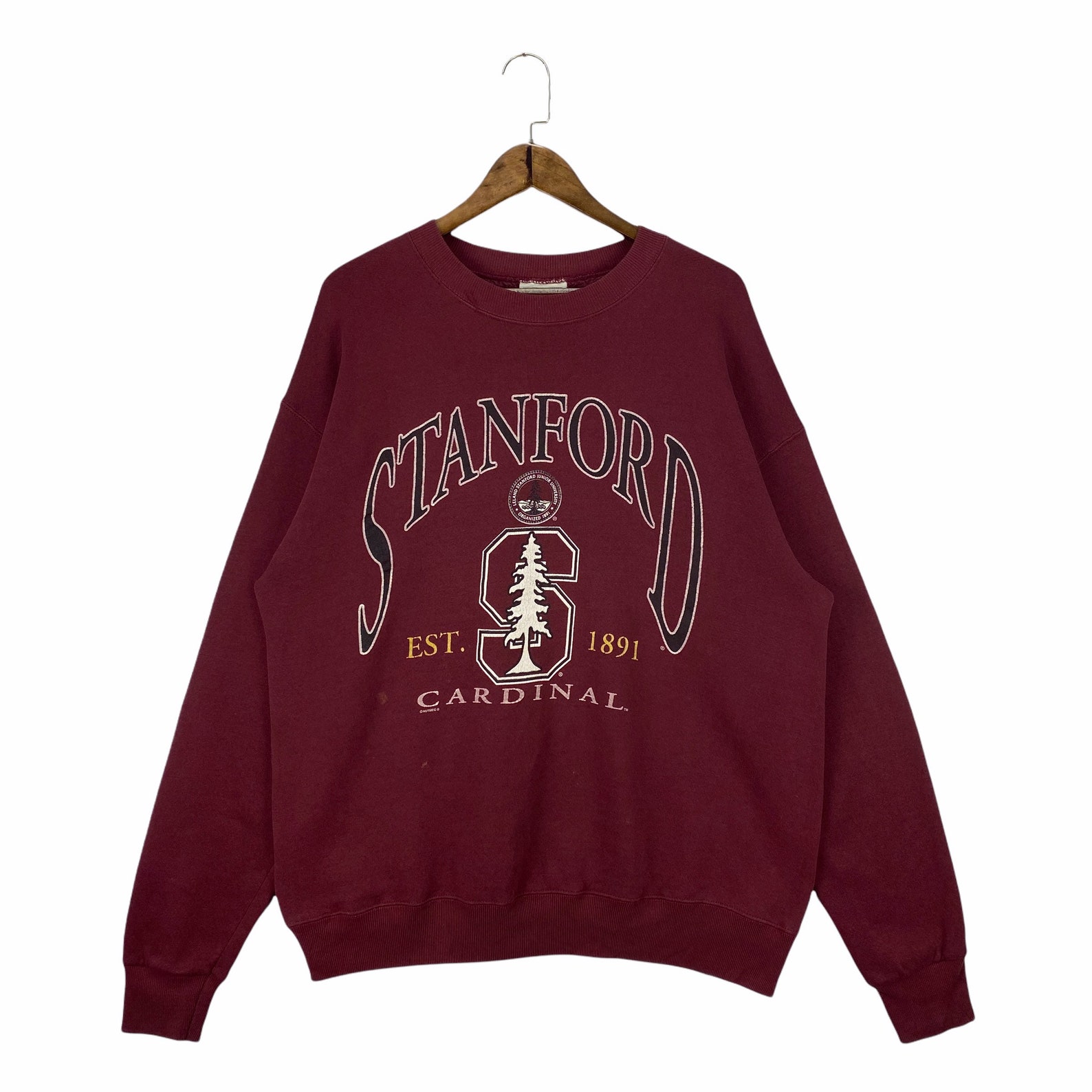 Vintage 90s Stanford University Cardinal Crewneck Sweatshirt Big Logo Pullover Jumper, Stanford Sweatshirt, Hoodie, Shirt Gifts for NCAA Fans