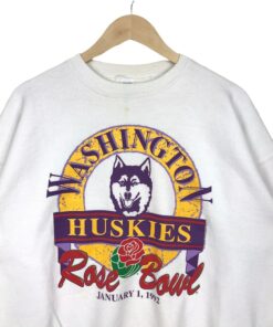 Vintage 90’s Washington Huskies Crewneck Sweatshirt Printed Spell Out Big Logo Rose Bowl Washington Huskies Sweater