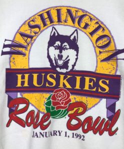 Vintage 90’s Washington Huskies Crewneck Sweatshirt Printed Spell Out Big Logo Rose Bowl Washington Huskies Sweater